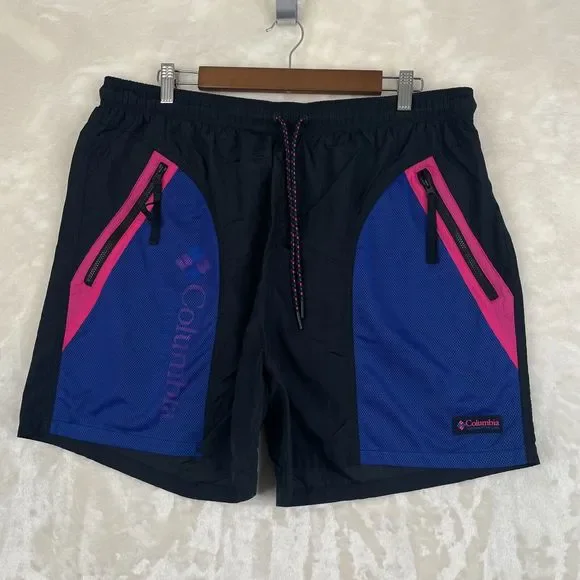 Vintage Columbia Sportswear Company Swimming Shorts Mens XL Black Pink Blue * - Picture 1 of 11